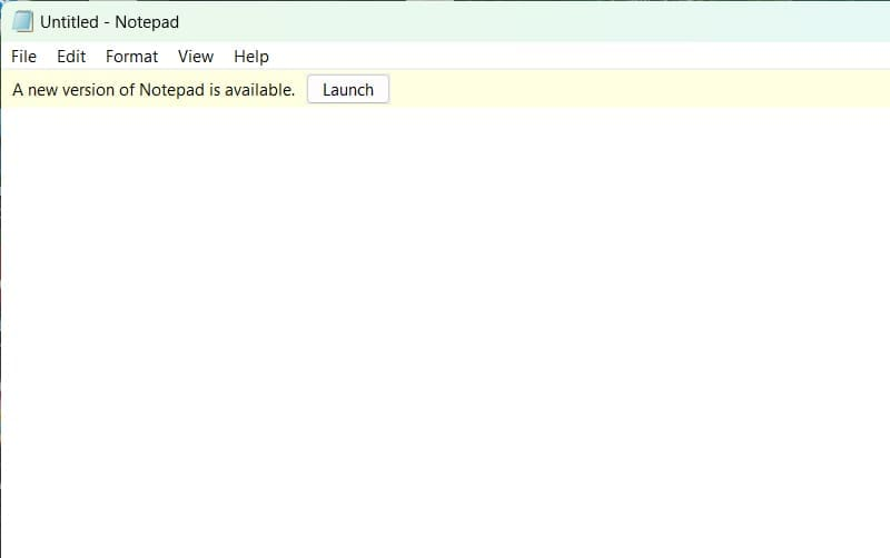 Blank Notepad window with notification