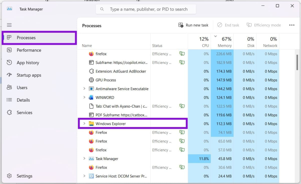 Press Ctrl + Shift + Esc to open Task Manager