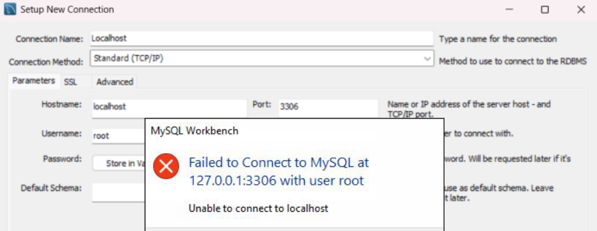 Unable to connect to localhost MySQL Workbench