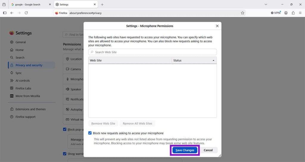 Enable the option that blocks new requests asking to access your camera
