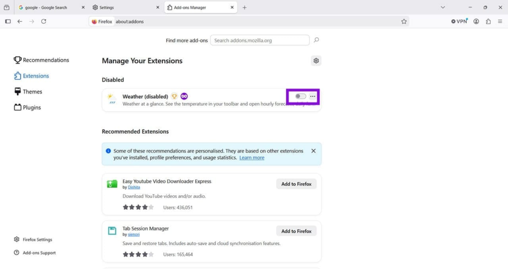 Disable an extension if you don't need it temporarily